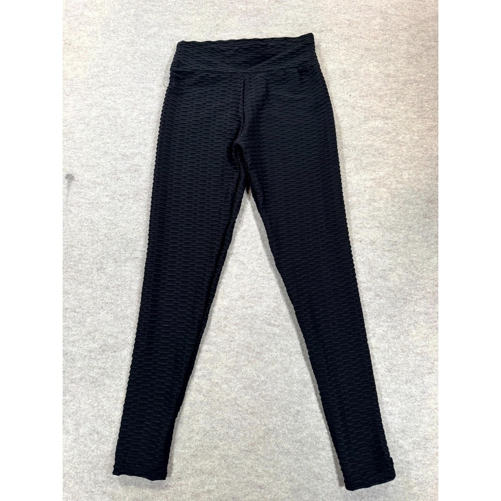New Mix Textured Honeycomb Booty Shaper Leggings Womens L/XL Black Stretch Yoga